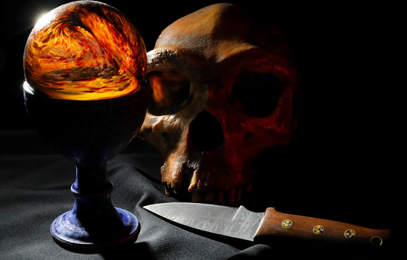 Фото обои череп, шар, нож
