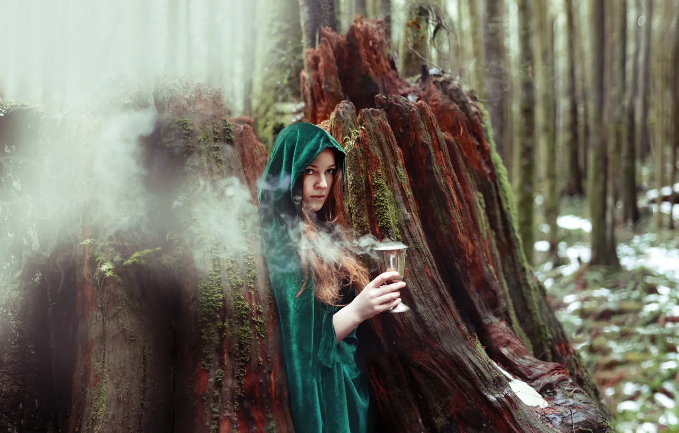Фото обои лес, девушка, ведьма