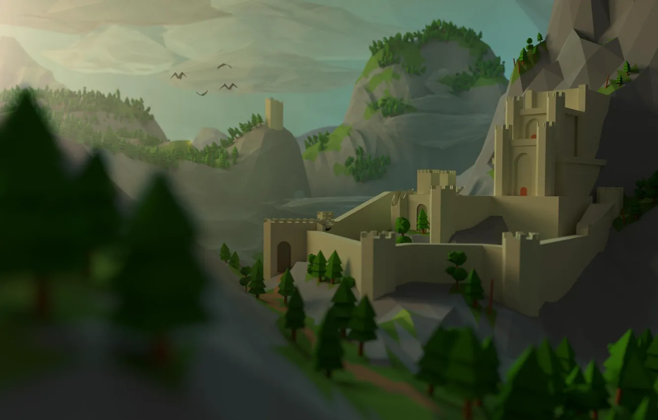 Фото обои trees, castle, low poly