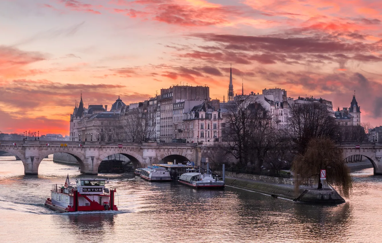 Фото обои Paris, Sunrise, Île-de-France, Paris 04 Ancien - Quartier Louvre