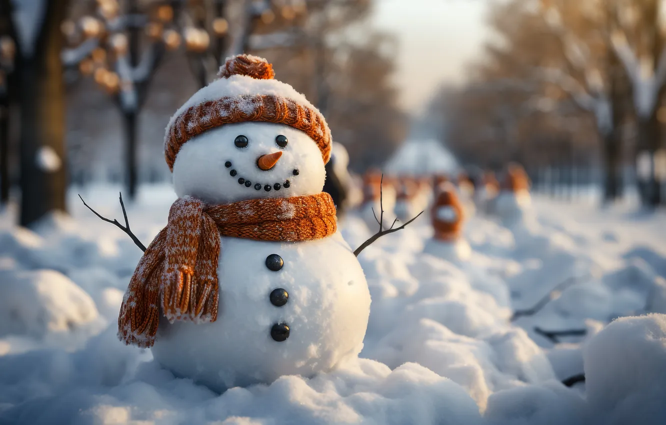 Фото обои зима, снег, Рождество, Новый год, снеговик, Christmas, winter, snow