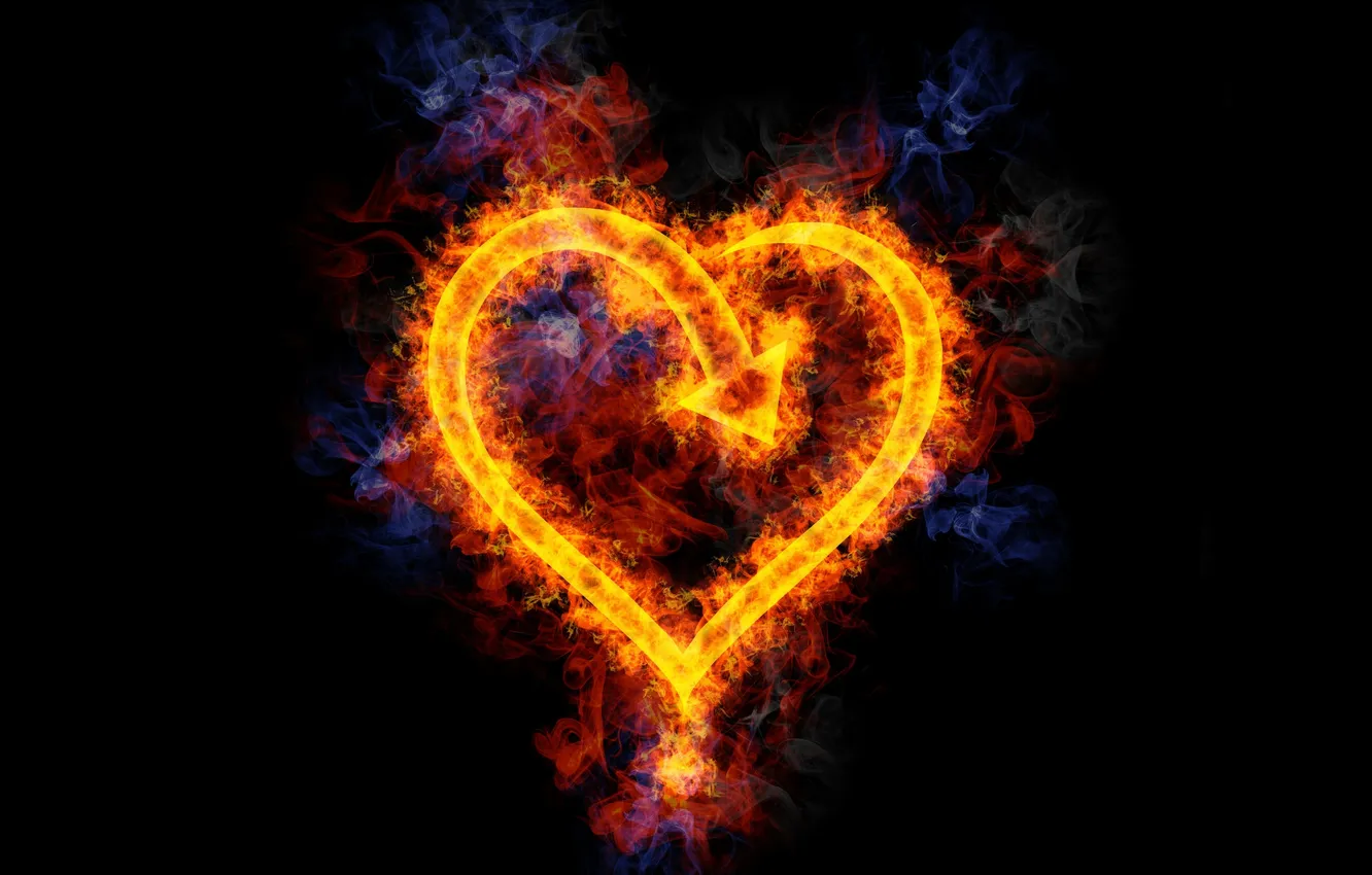 Фото обои фон, огонь, чёрный, сердце, Flame Heart