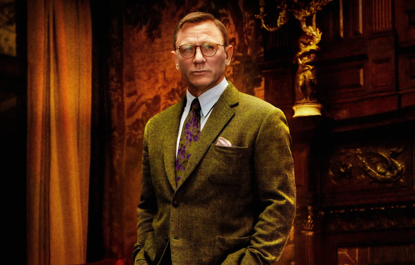 Фото обои очки, костюм, галстук, Daniel Craig, Дэниэл Крэйг, Достать ножи, Knives Out