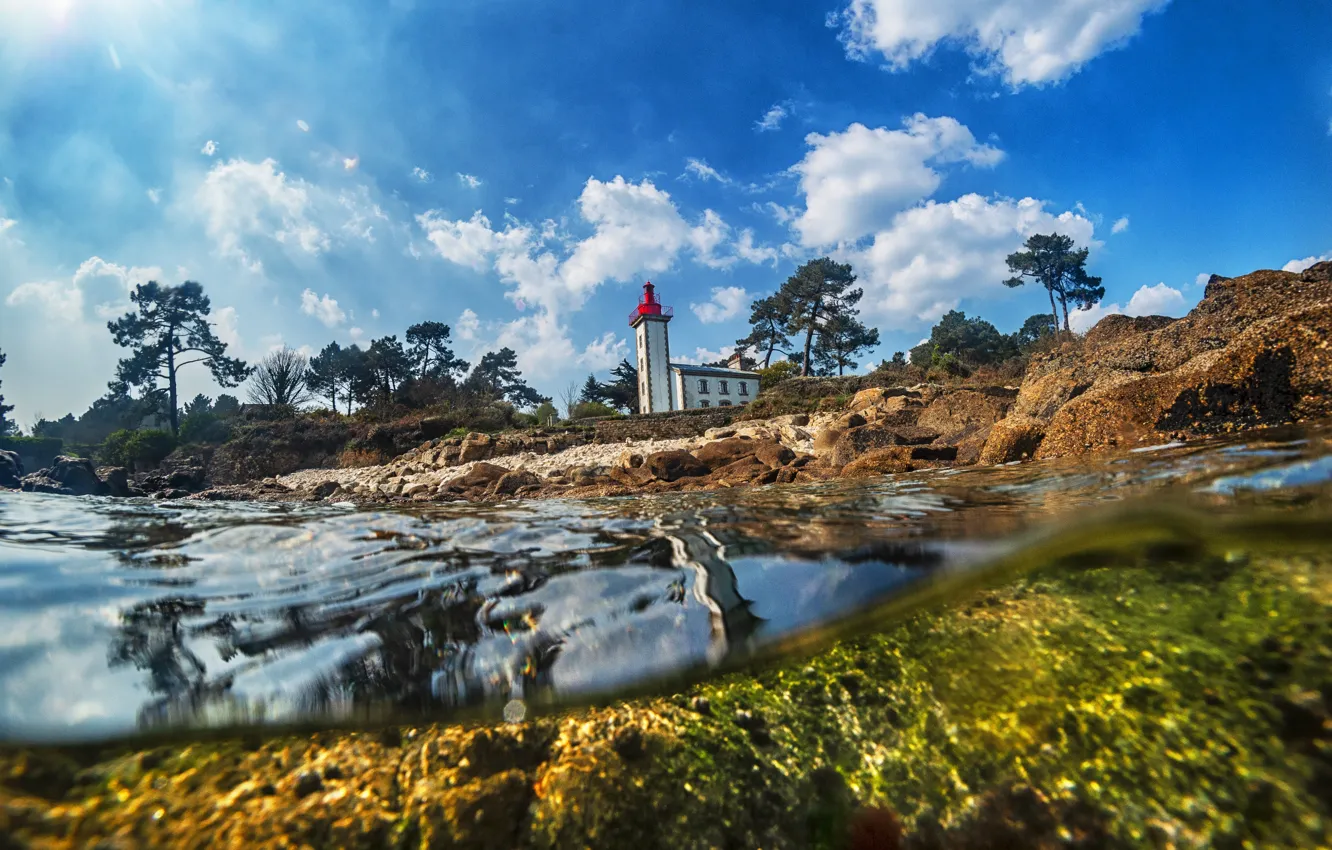Фото обои пейзаж, природа, река, Франция, маяк, Le phare de Sainte-Marine, Odet