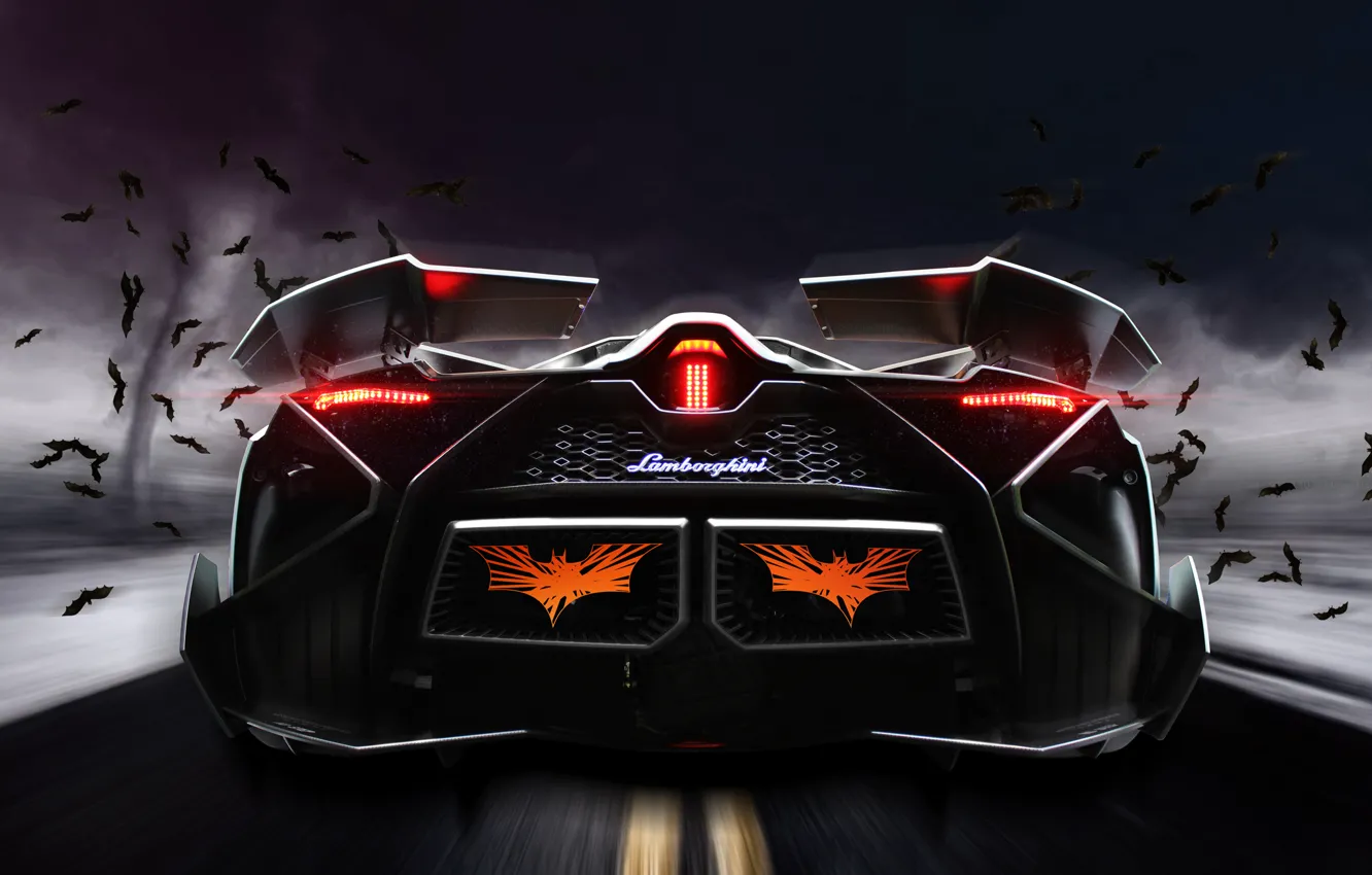 Фото обои Concept, Lamborghini, Car, Storm, Road, Bats, Rear, Egoista