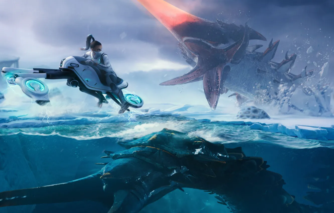 Фото обои Океан, Games, Girls, червь, Games Art, Subnautica Below Zero