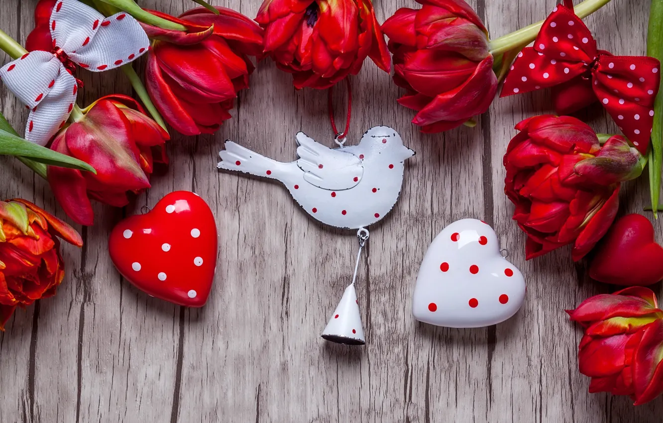 Фото обои тюльпаны, red, love, flowers, romantic, hearts, tulips, valentine`s day