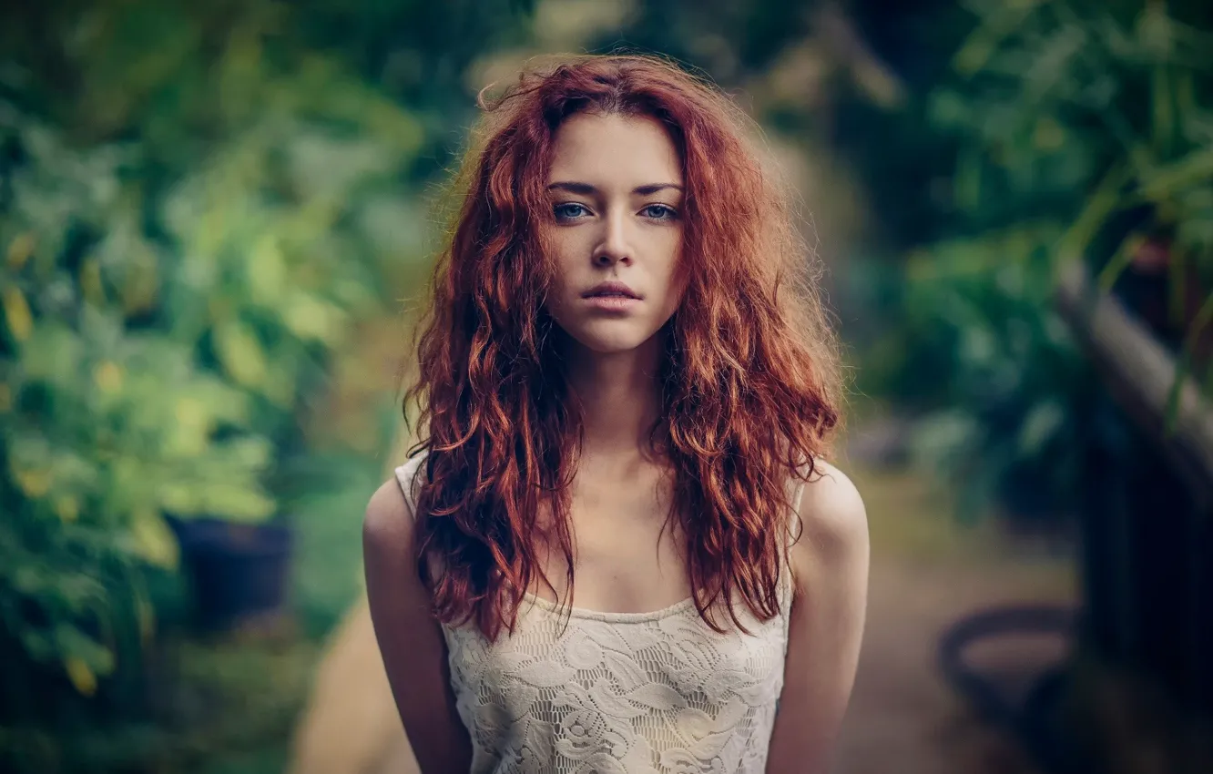 Фото обои long hair, blue eyes, women, face, redhead, tank top, anna zabolotskaya