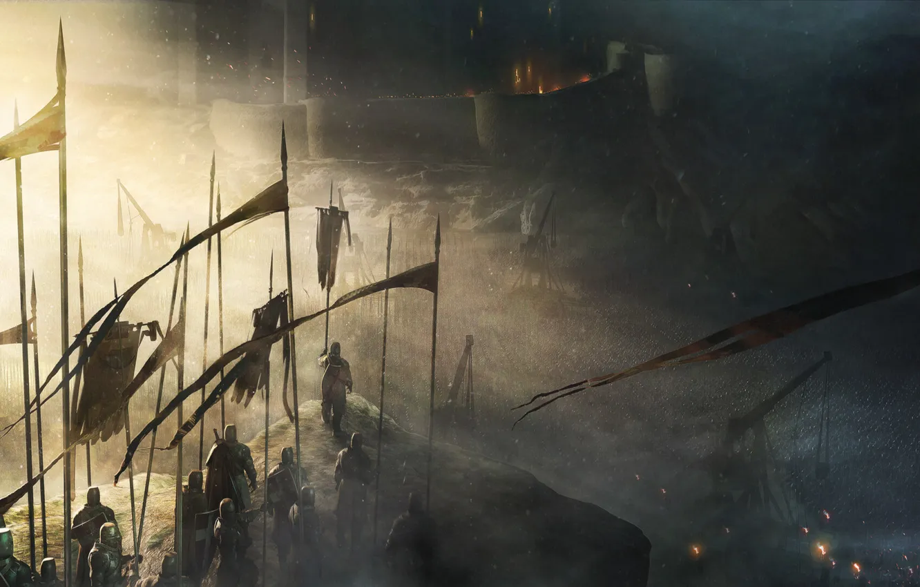 Фото обои soldier, flag, battle, castle, digital art, medieval, Crusaders