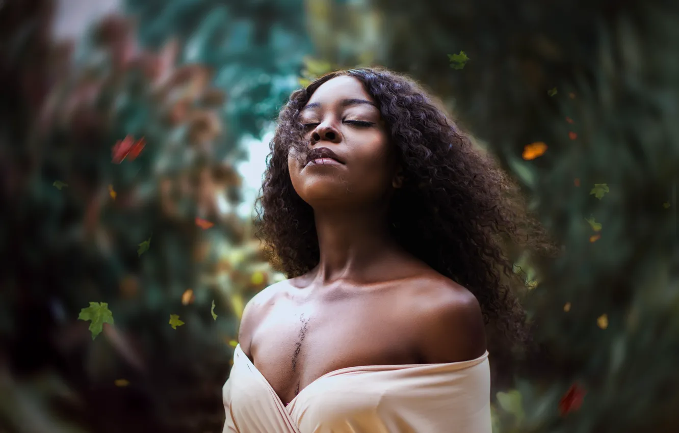 Фото обои Girl, Women, Portrait, Leaf, Relaxed, Diana Simumpande
