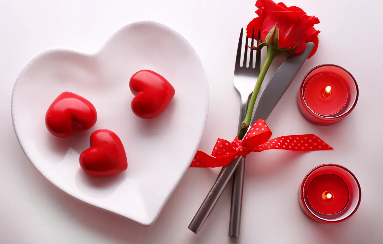 Фото обои романтика, роза, тарелка, сердечки, love, rose, heart, romantic