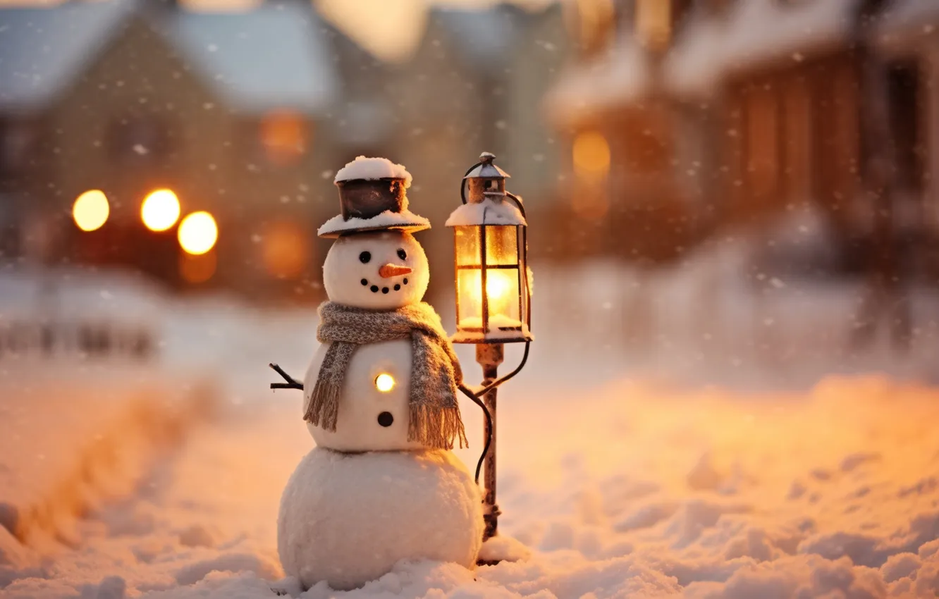 Фото обои зима, снег, Рождество, Новый год, снеговик, Christmas, winter, merry