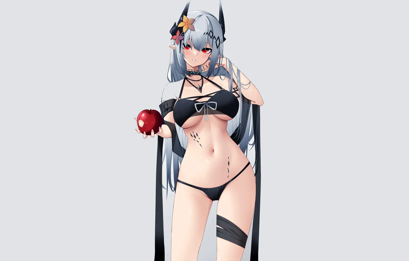 Фото обои girl, hot, sexy, bra, panties, horns, boobs, anime