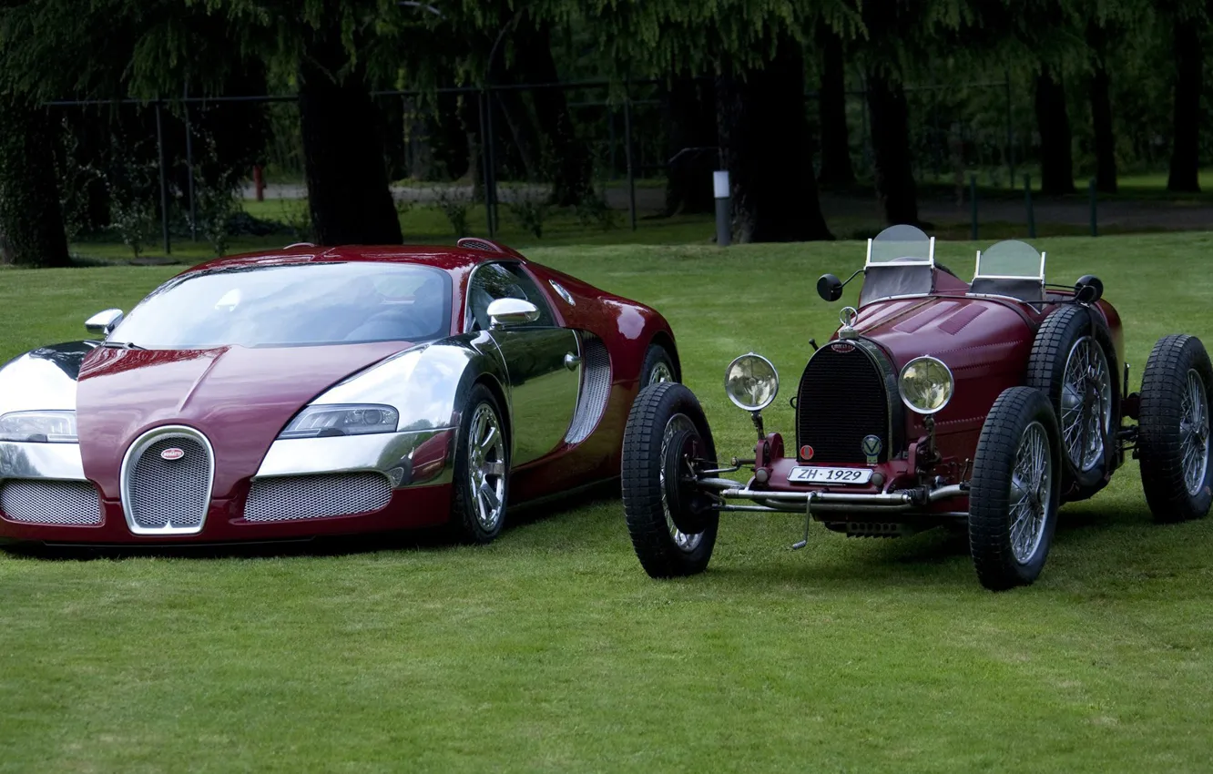 Фото обои ретро, Bugatti, veyron, эволюция
