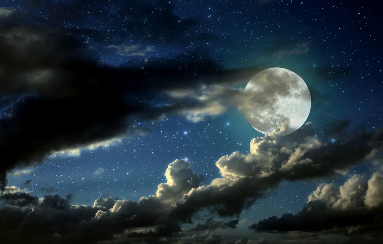 Фото обои night, full moon, Clouded moon