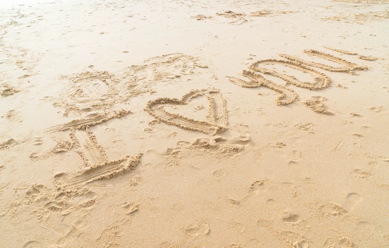 Фото обои песок, море, пляж, любовь, сердце, love, beach, I love you