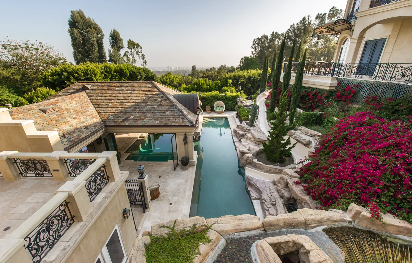 Фото обои дизайн, стиль, вилла, бассейн, сад, Калифорния, архитектура, Los Angeles