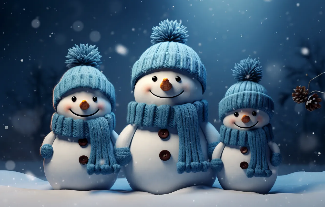 Фото обои зима, снег, Новый Год, Рождество, снеговик, happy, Christmas, night