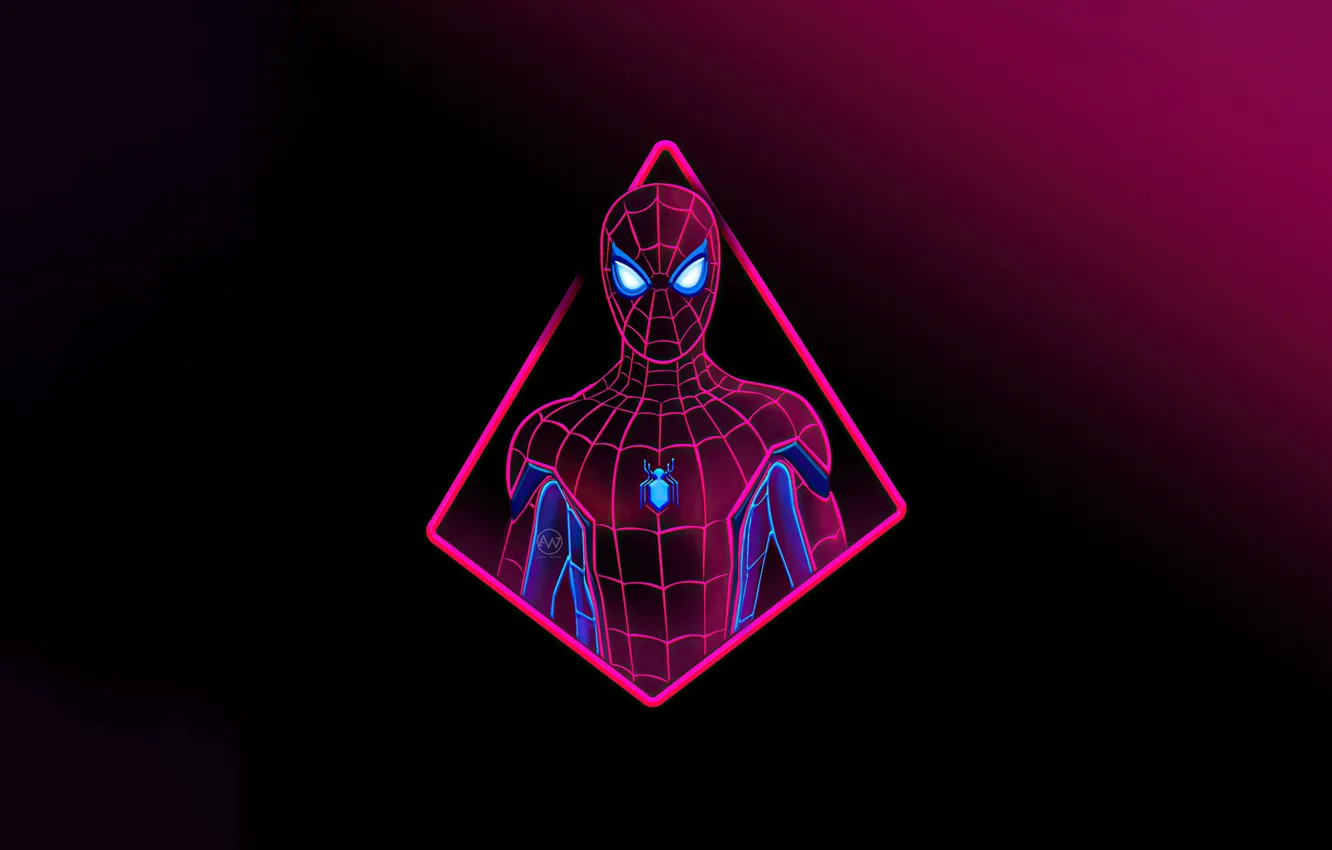 Фото обои марвел, spider man, Человек-Паук, герой комиксов, пурпурно-черный фон