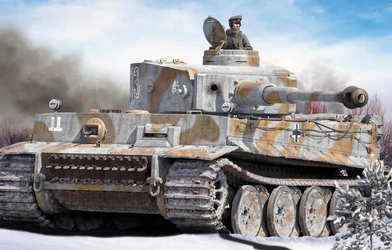 Фото обои Тигр, немецкий тяжёлый танк, Panzerkampfwagen VI Ausf. H1, тигры в снегу