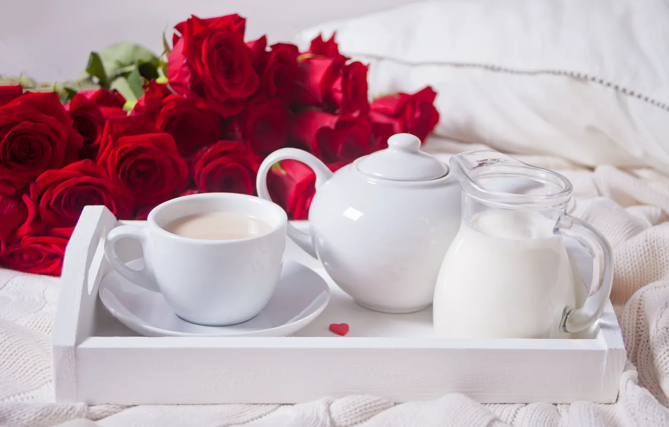 Фото обои романтика, кофе, розы, завтрак, утро, поднос, Zulfiska