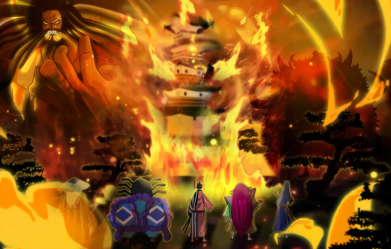 Фото обои fire, flame, One Piece, pirate, big, war, anime, ken