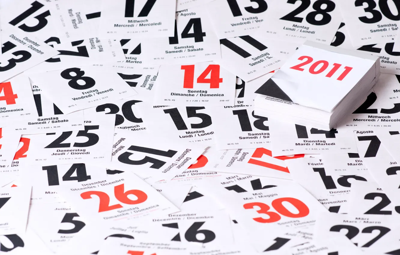 Фото обои праздник, новый год, листки, календарь, 2011, дни