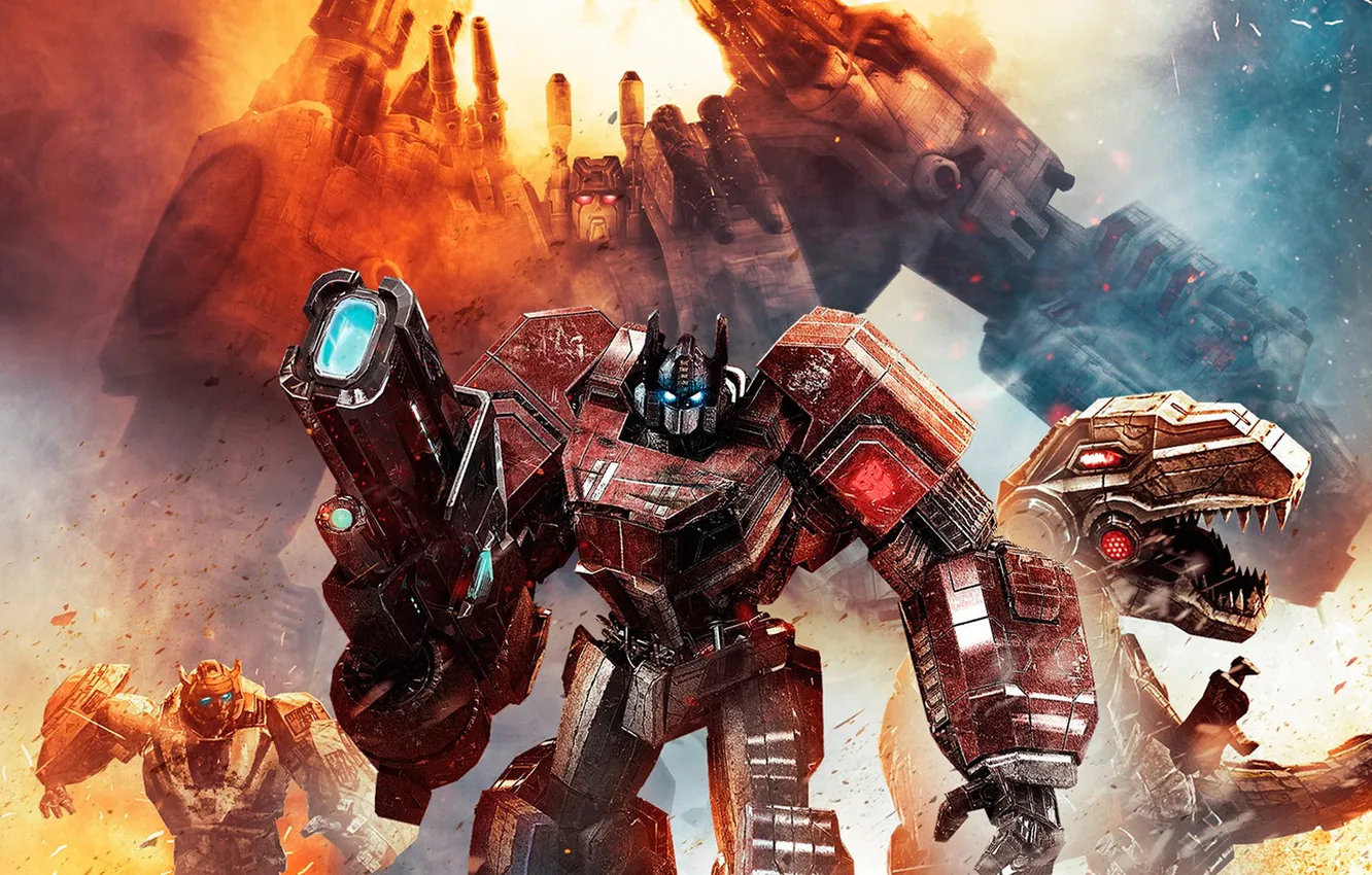Фото обои transformers, optimus prime, transformers fall of cybertron, grimlock