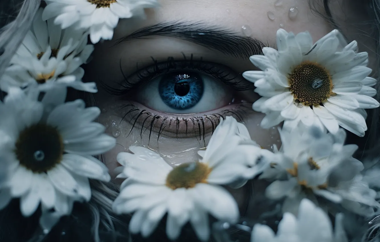 Фото обои взгляд, девушка, цветы, цифровое искусство, ИИ-арт, Искусство искусственного интеллекта, НЕЙРОСЕТЬ