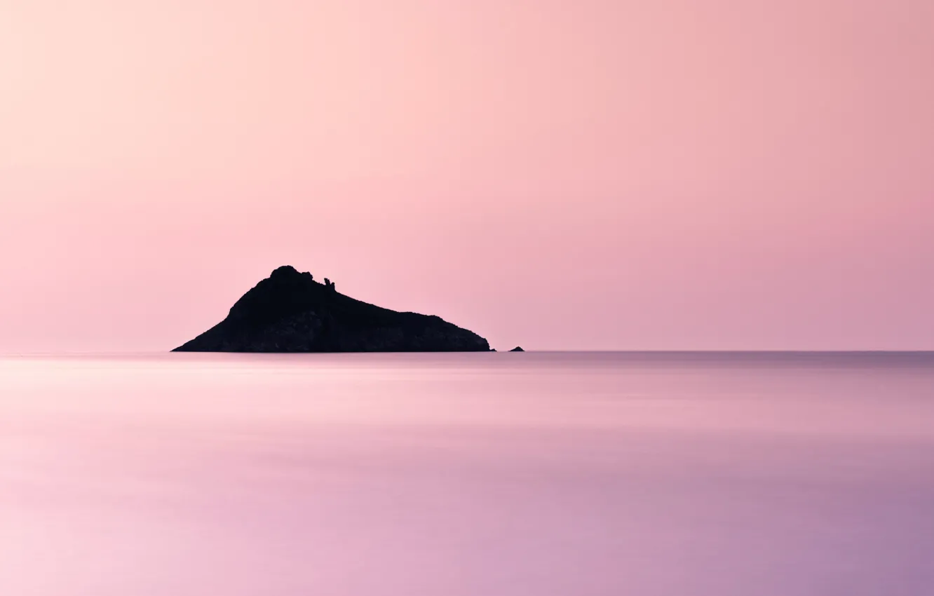 Фото обои море, скала, остров, горизонт, силуэт