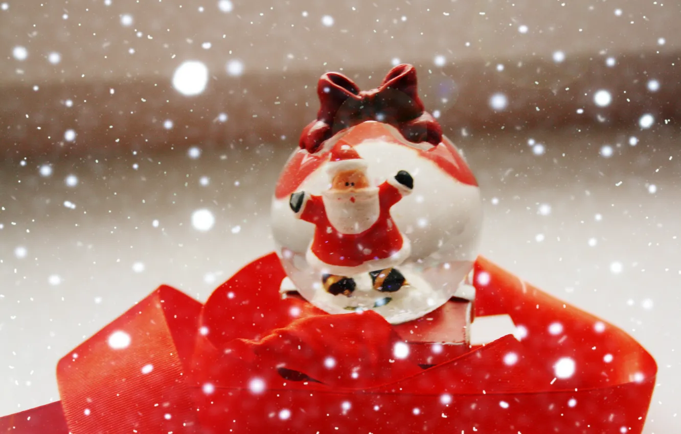 Фото обои зима, снег, настроение, праздник, подарок, новый год, шар, red
