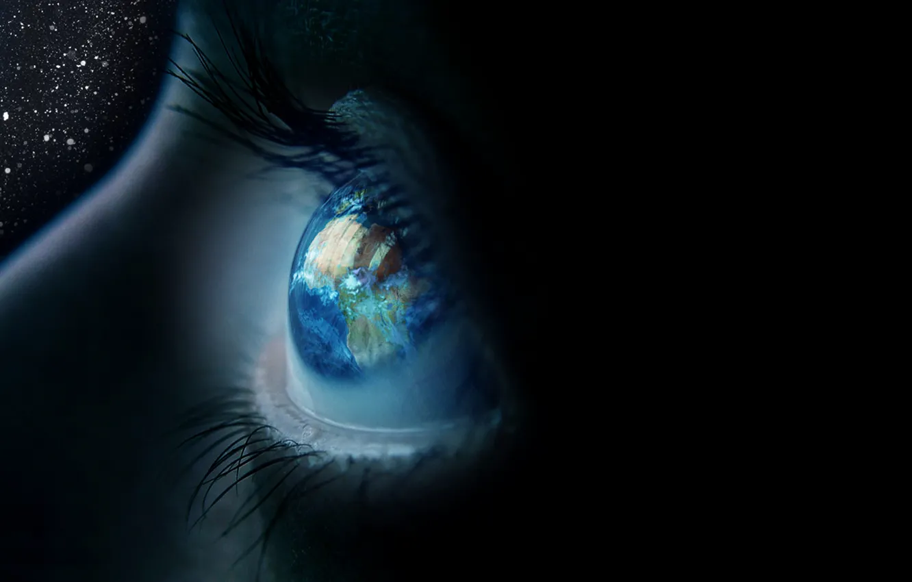 Фото обои отражение, планета, глаз. Земля