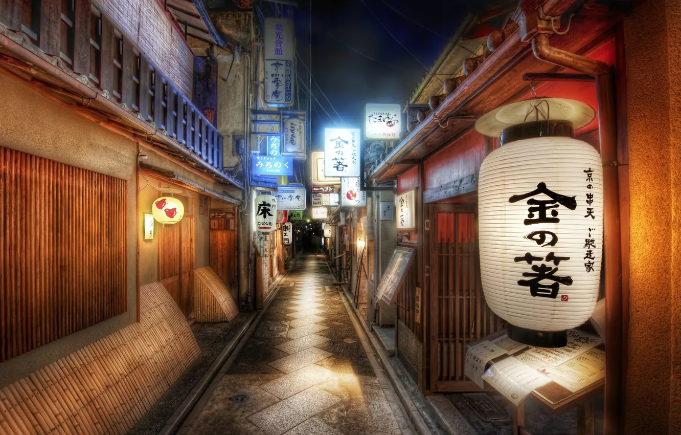 Фото обои lights, night, houses, style oriental