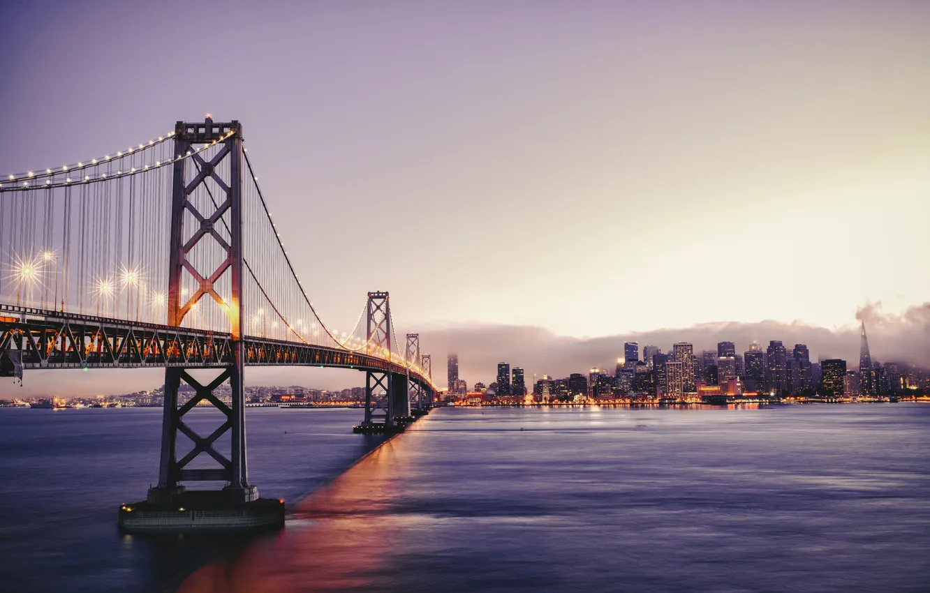 Фото обои город, Калифорния, Сан-Франциско, США, San Francisco, bay bridge, мост из Сан-Франциско в Окленд, Arthur Chang …