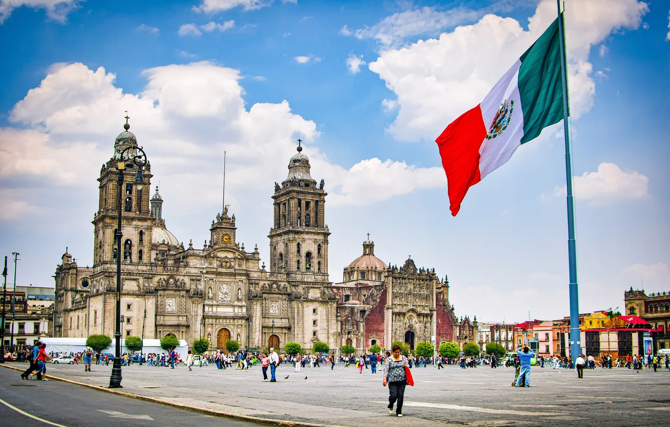 Фото обои landscape, panorama, old, mexico, plaza, mexican, landmark, mexico city