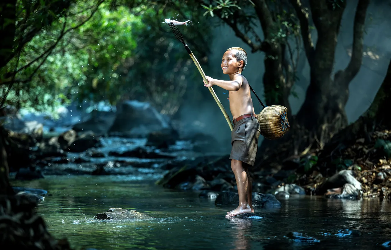 Фото обои forest, landscape, child