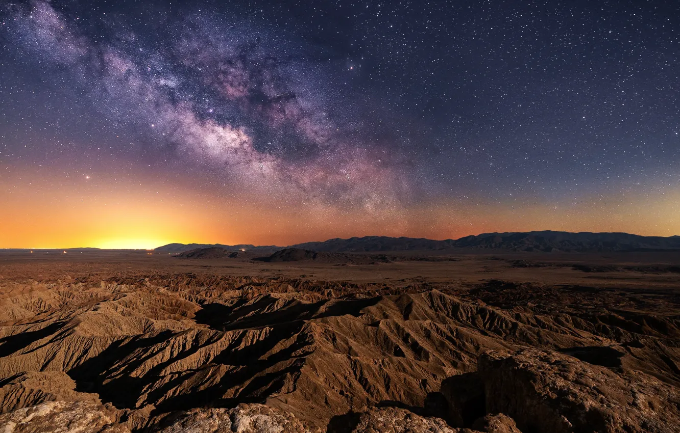Фото обои пустыня, Млечный путь, рельеф