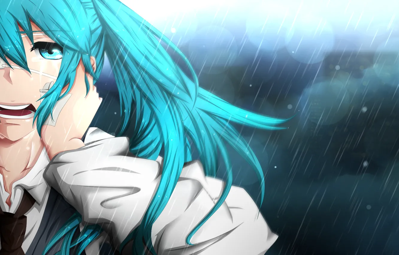 Фото обои Аниме, Hatsune Miku, Vocaloid, дождь.
