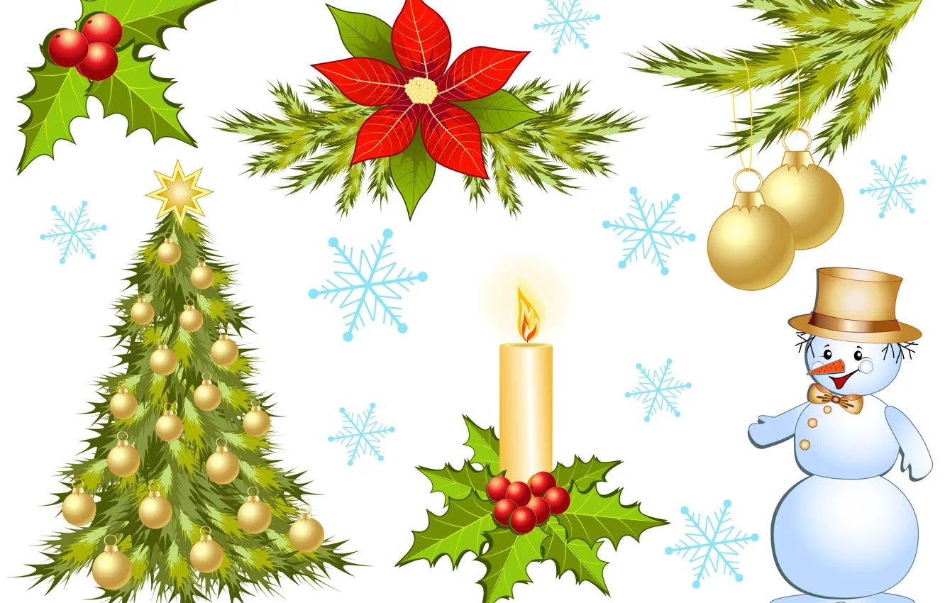 Фото обои праздник, свеча, вектор, арт, снеговик, ёлка