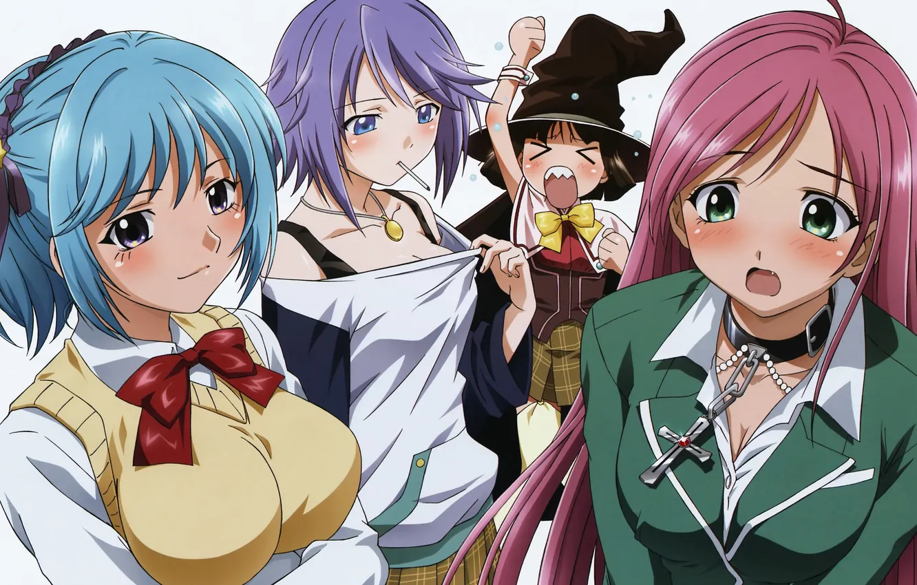 Фото обои девушки, шляпа, аниме, арт, бант, kurono kurumu, shirayuki mizore, akashiya moka