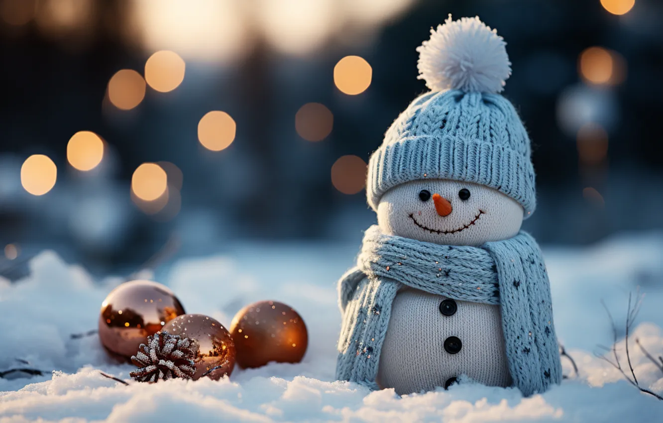 Фото обои зима, снег, Новый Год, Рождество, снеговик, happy, Christmas, night