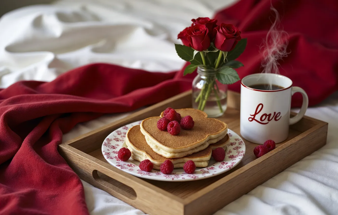 Фото обои любовь, цветы, романтика, сердце, розы, завтрак, love, happy
