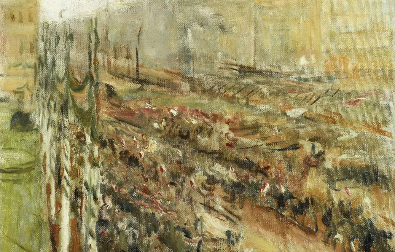 Фото обои картина, 1918, городской пейзаж, Max Liebermann, Макс Либерман, Вступление Войск на Парижскую Площадь