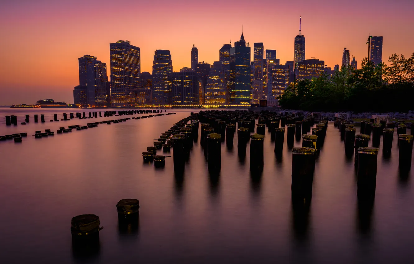 Фото обои город, Нью-Йорк, вечер, USA, США, Манхэттен, Manhattan, New York City