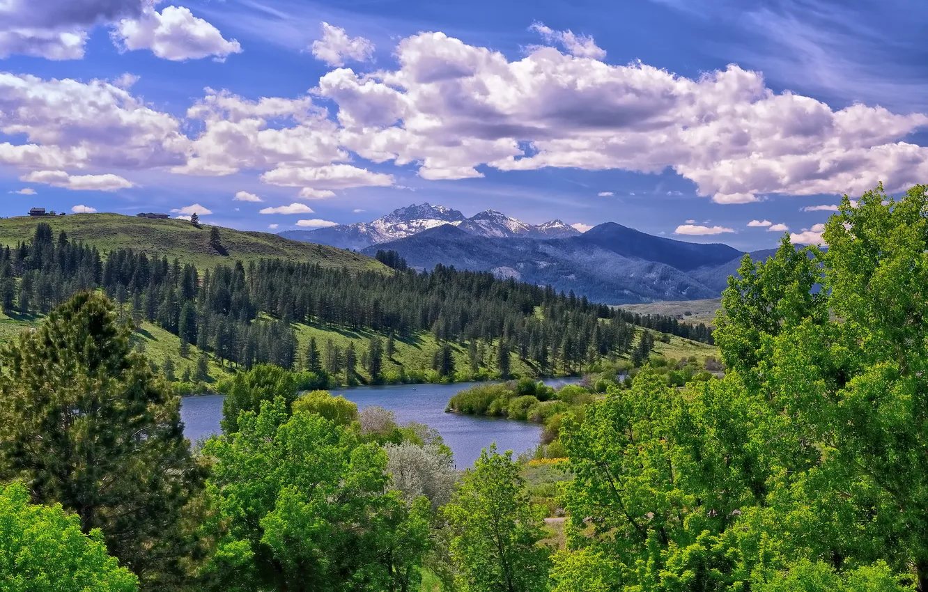 Фото обои облака, деревья, горы, озеро, долина, Washington, Methow Valley, Winthrop
