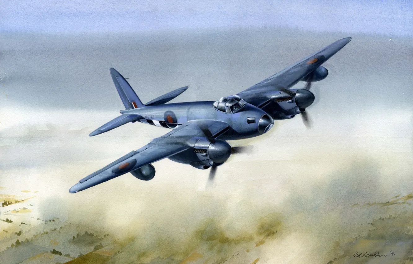 Фото обои war, art, painting, drawing, ww2, british airplane, de havilland mosquito