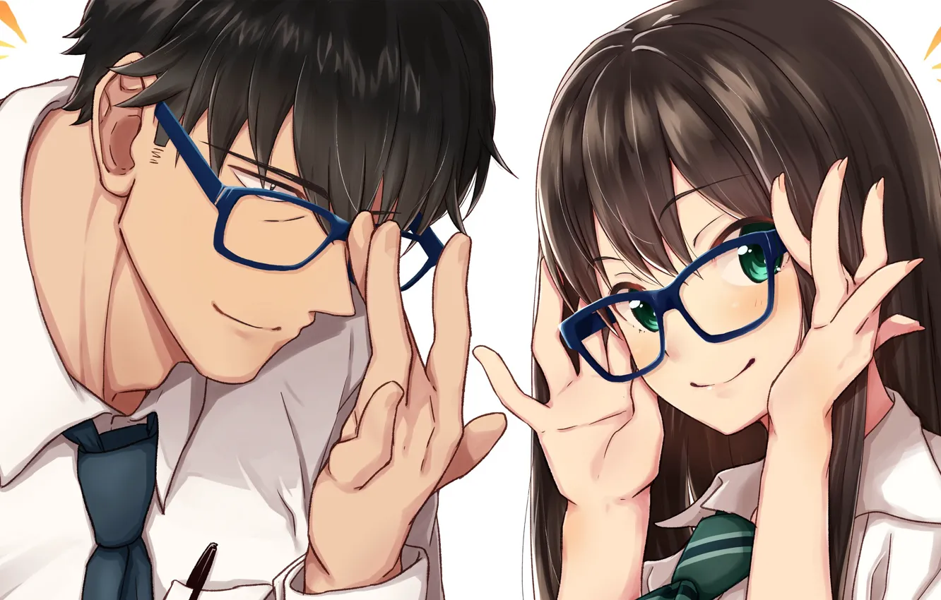 Фото обои девушка, очки, парень