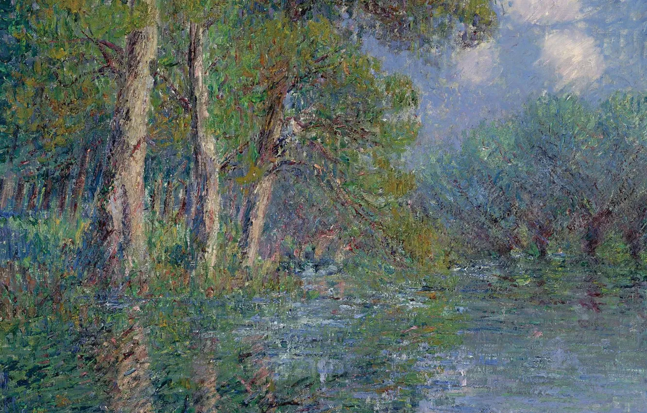 Фото обои деревья, пейзаж, природа, река, картина, Гюстав Луазо, Gustave Loiseau, Излучина Эры