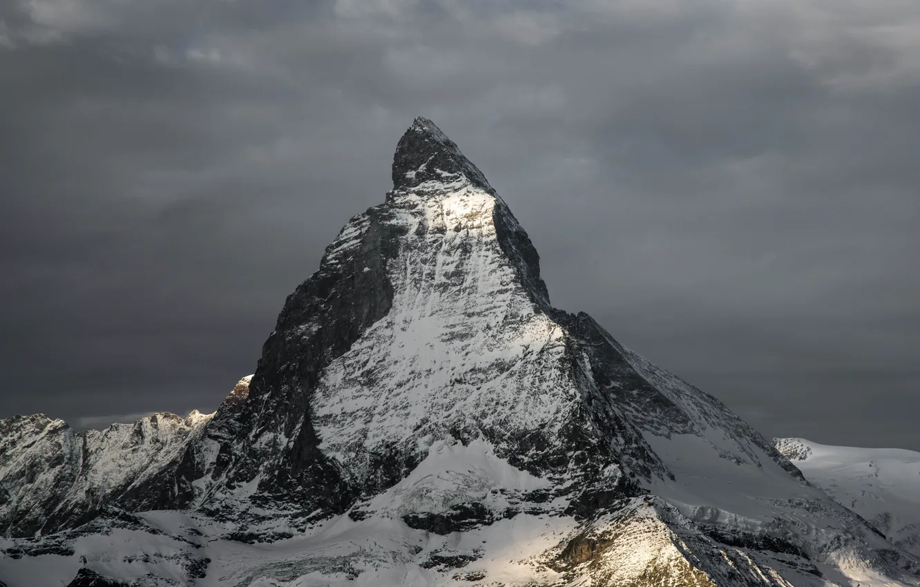 Фото обои снег, рассвет, гора, вершина, пик, Matterhorn