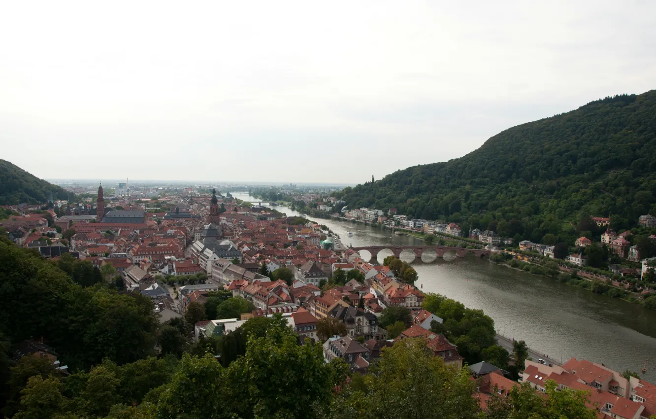 Фото обои Дома, Мост, Река, Германия, Панорама, Крыши, Здания, Bridge